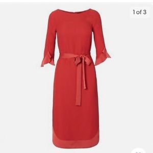 Banana Republic gorgeous red crepe dress, satin tie belt, 3/4 tulip sleeves